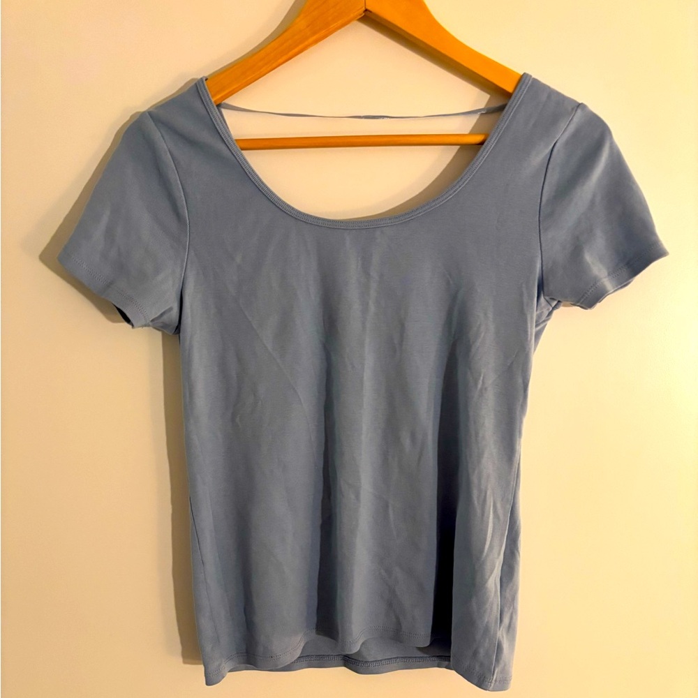 JOE FRESH 16” PTP Scoop Neck T-Shirt, Blue, Size Medium. - Picture 2 of 6